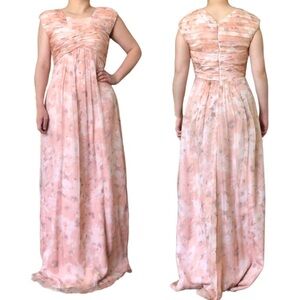 Amsale 100% Silk Chiffon Floral Peach Gown | 4